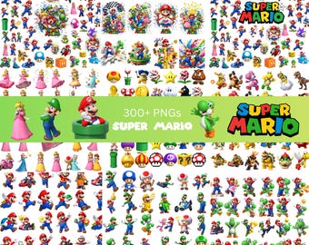 300+ Super Mario Clipart PNG Bundle, Mario and Friends Clipart, Princess Peach png, Luigi png, Mario png, Mario Kart Clipart, Party Decor