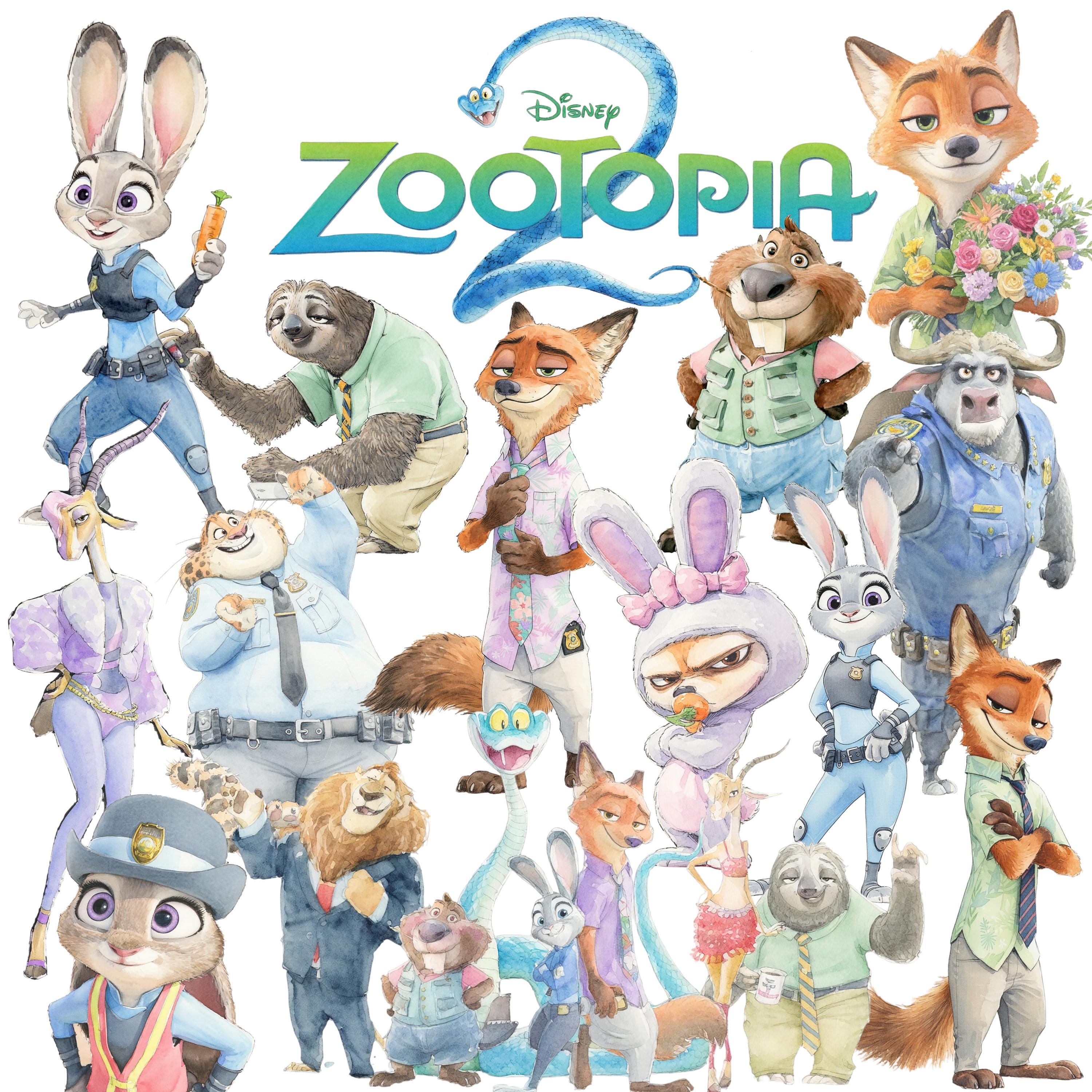 200+ Zootopia 2 Watercolor PNG Clipart Bundle, Zootopia 2 PNG Cartoon ...