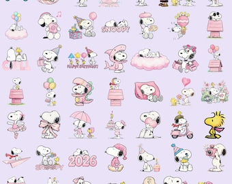 50+ Pink Snoopy Digital Kit, Snoopy Clipart, Peanuts
