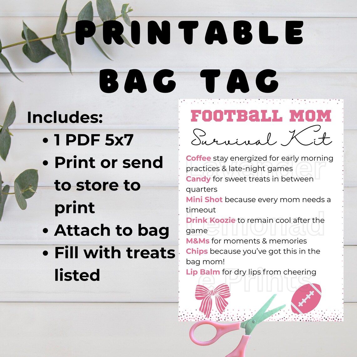Football Mom Gift | Survival Kit Tag | Printable Tag for Bag | Football ...