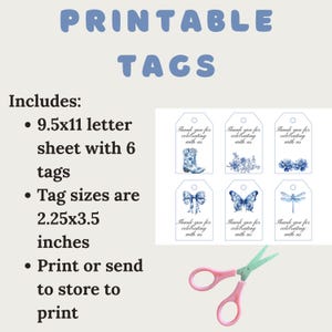 Chinoiserie Tags | Bridal Shower Favor Tags | 6 Designs| Thank you Tags | Gift Tags | Chinoiserie Prints | Wedding Favours | Dusty Blue