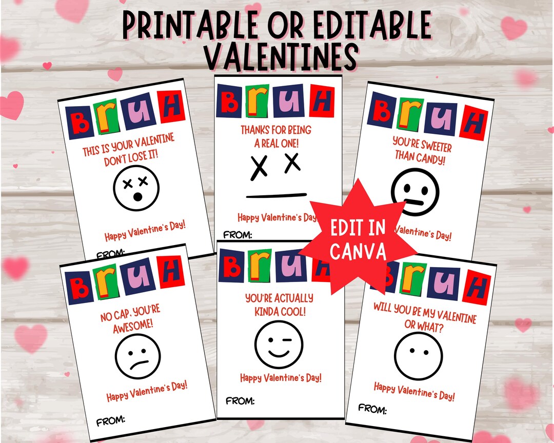 Printable Bruh Valentine Cards | Editable in Canva | Snarky Valentines ...