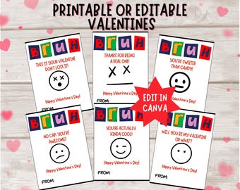 Printable Bruh Valentine Cards | Editable in Canva | Snarky Valentines | Kids Classroom Valentines Day Card | Boy Valentines | Class Party
