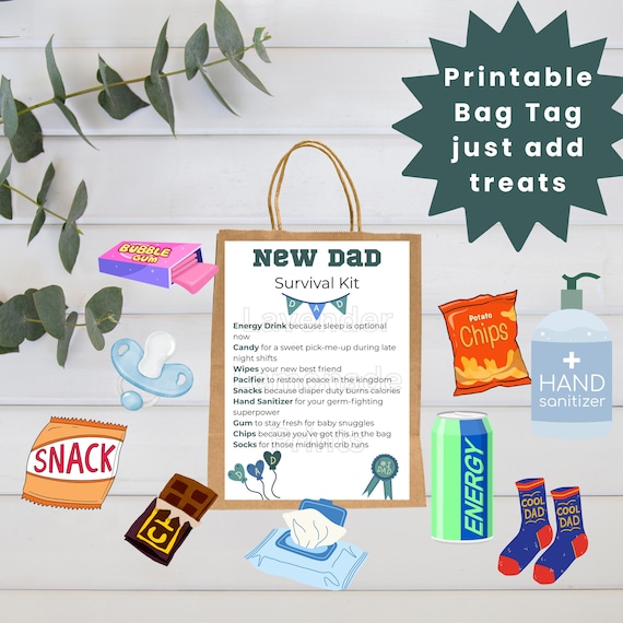 New Dad Survival Kit Tag Printable | Dad Survival Bag Tag | Candy