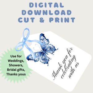 Chinoiserie Tags | Bridal Shower Favor Tags | Thank you Tags | Gift Tags | Chinoiserie Prints | Wedding Favours| Printable Tags | Dusty Blue