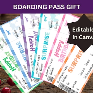 Printable Boarding Pass Gift Ticket – Editable Canva Template | Custom Boarding Pass | Plane Ticket Voucher | Experience Gift Certificate