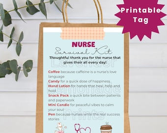 Nurse Survival Kit Printable Tag | Nurse Essentials | Goody Bag Tags | Survival Kit | Candy Survival Kit | Instant Download PDF
