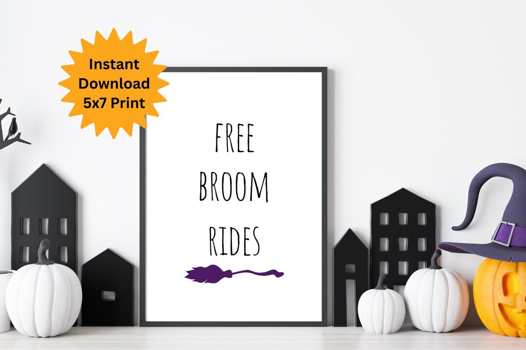 Free Broom Rides Party Sign: Printable Halloween Sign. Halloween Party ...