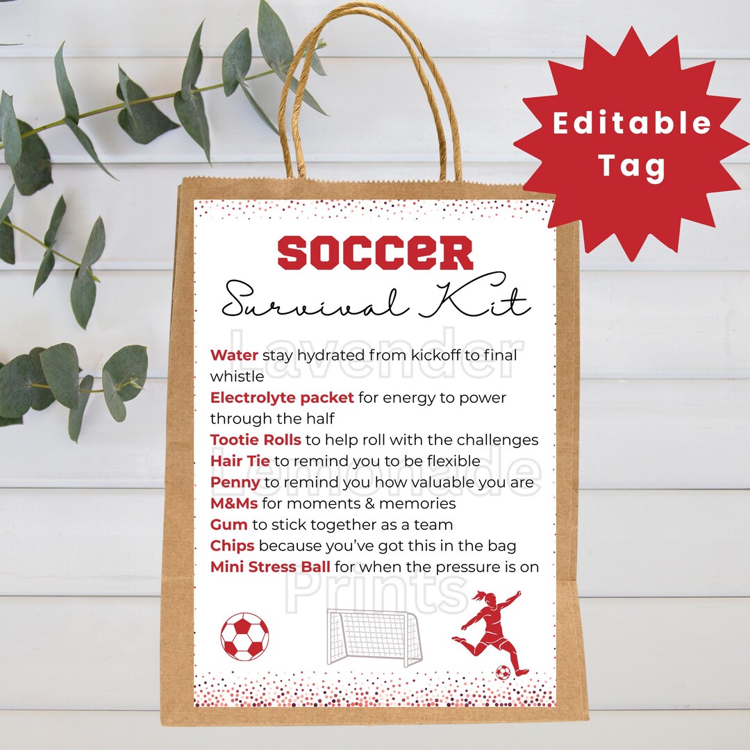 Soccer Team Gift | Soccer Survival Kit Tag | Editable Tag for Bag ...