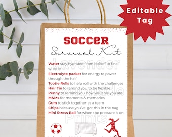 Soccer Team Gift | Soccer Survival Kit Tag | Editable Tag for Bag | Soccer Printable | Candy Survival Kit | Welcome to the Team