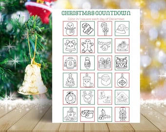 Christmas Coloring Countdown Printable | Days until Christmas | 25 days of Christmas | Christmas Activities for Kids | Christmas Tradition