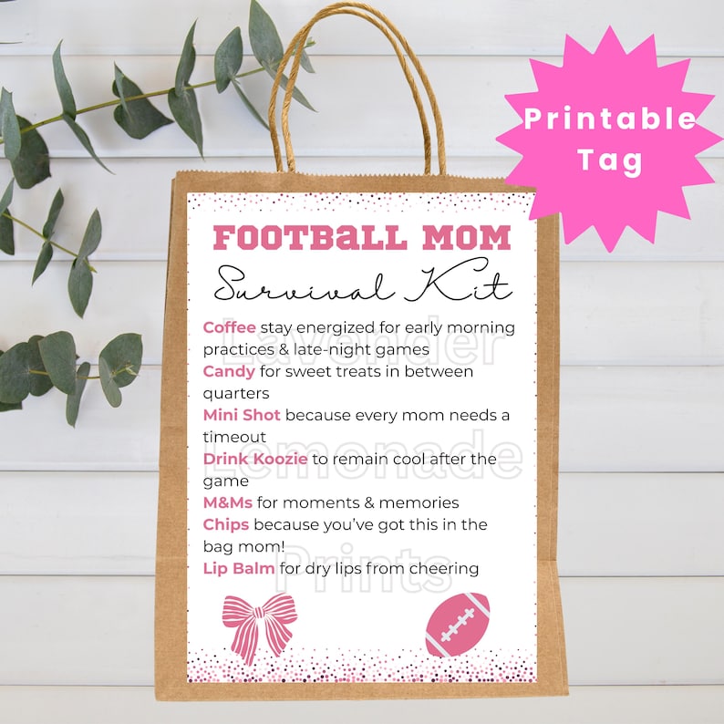 Football Mom Gift | Survival Kit Tag | Printable Tag for Bag | Football ...