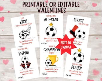 Cartões de Dia dos Namorados com tema de futebol para imprimir | Editáveis no Canva | Cartões de Dia dos Namorados para sala de aula infantil | Cartões de Dia dos Namorados para meninos | Festa na sala de aula
