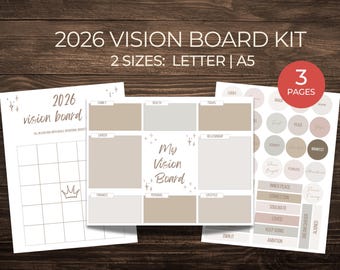 Ausdruckbares Visionboard-Set | Neujahrsaktivität | Visionboard 2026 | Ausdruckbare Neujahrsvorlage | Visionboard-Partys & Manifestationstagebuch