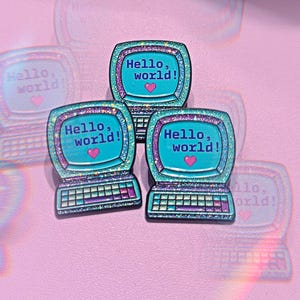 Datorskärm Hello World Glitter Mjuk Emalj Pin