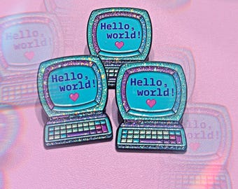 Computer Bildschirm Hello World Glitzer Soft Enamel Pin