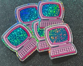 Retro Computer Sticker | Glitter Holographic 90s Webcore