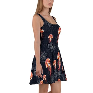 Quallen Kleid, Ocean Skate fit, Meereskreatur Fashion, Unterwasser Thema, Glow Jellyfish Print, Outfit, Trendy Skater kleid, Mermaidcore