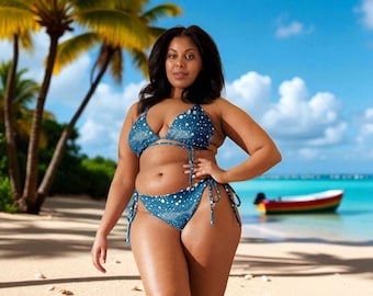 Whale Shark Print Recycled String Bikini: UPF 50+ Swimwear
