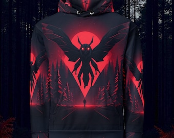 Mothman Graphic Hoodie: Unisex Recycled Polyester Fleece