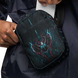 Cyber Blue Beetle Scarab Utility crossbody bag