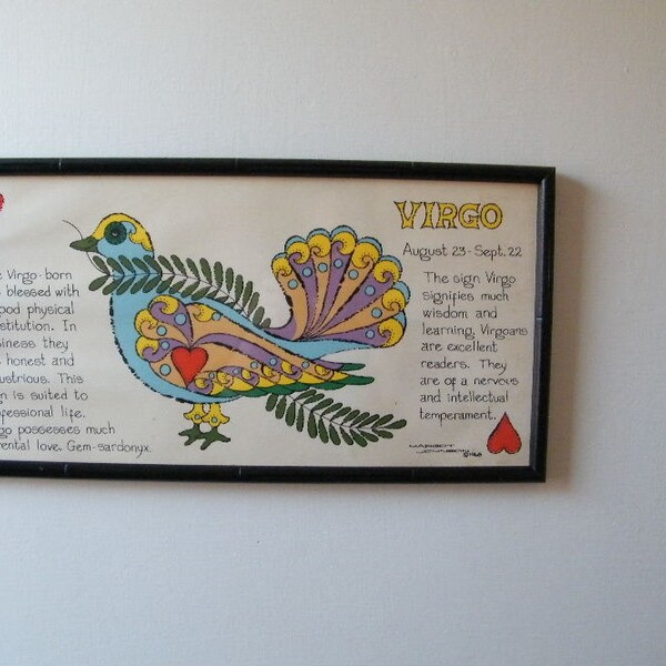 Vintage Virgo Zodiac Print Soovia Janis 1960s Scandinavian Pop Art Framed Horoscope