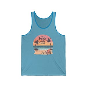 Beach Happy Place Unisex Jersey Tank, Summer Apparel, Vacation Wear, Loose [...]