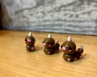 Handmade Miniature Weedle Polymer Clay Figurine(s). Pokémon Inspired.