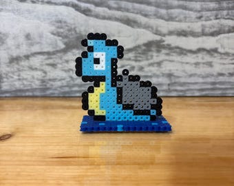 Handmade Perler Bead Retro Lapras Sprite Stabding Display. Pokémon/ Pixel Art Inspired.