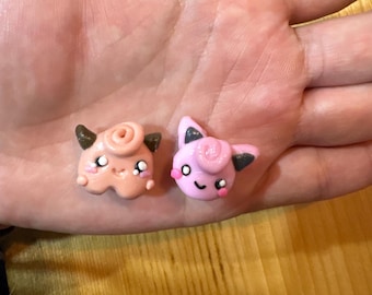 Handmade Polymer Clay, Jigglypuff/ Clefairy Pokemon Duo Fridge Magnets. Pokémon Inspired.