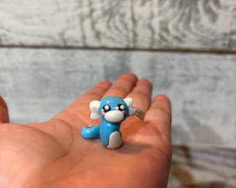 Handmade Miniature Polymer Clay Dratini Figurine. Pokémon Inspired.