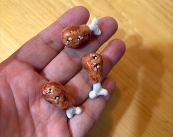Handmade Fried Chicken Leg Polymer Clay Magnet Set (3).