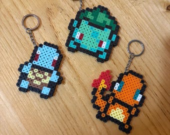 Handmade Perler Bead Charmander, Squirtle, and/or Bulbasaur Keychain(s). Pokémon and Pixel Art Inspired.