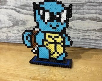 Handmade Perler Bead Squirtle with Sunglasses Standing Display/Figurine. Pokémon/ Pixel Art Inspired.
