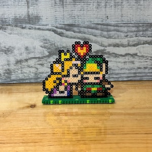 Handmade Romantic Perler Bead Link and Zelda Standing Display/ Figurine. Pixel Art and Legend of Zelda Inspired.