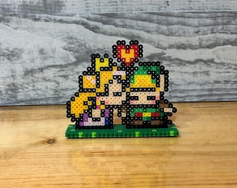 Handmade Link and Zelda Perler Bead Figurine: Pixel Art Display