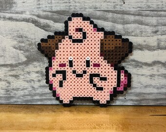 Handmade Perler Bead Cleffa Display Piece. Pixel Art and Pokémon Inspired.