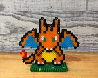 Handmade Perler Bead Charizard Figurine/ Standing Display. Pokémon/ Pixel Art Inspired.