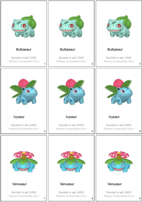 Pokémon Gen 1 Triple Art Set – 3x3 Binder Placeholders for Every