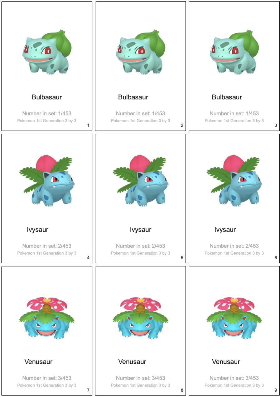 Pokémon Gen 1 Triple Art Set – 3x3 Binder Placeholders for Every