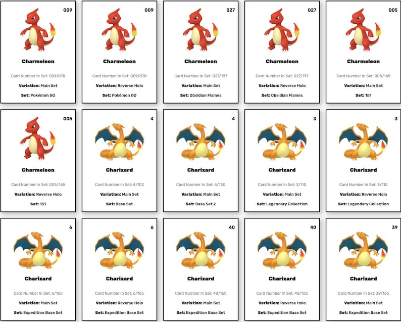 Charmander, Charmeleon & Charizard Master Set Binder Placeholder (EN ...
