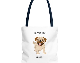 Mutt Tote Bag, I Love My Mutt Einkaufstasche, Hunde-Liebhaber-Geschenk, Haustier-Mama, Tierrettung, Einkaufstasche, Büchertasche,