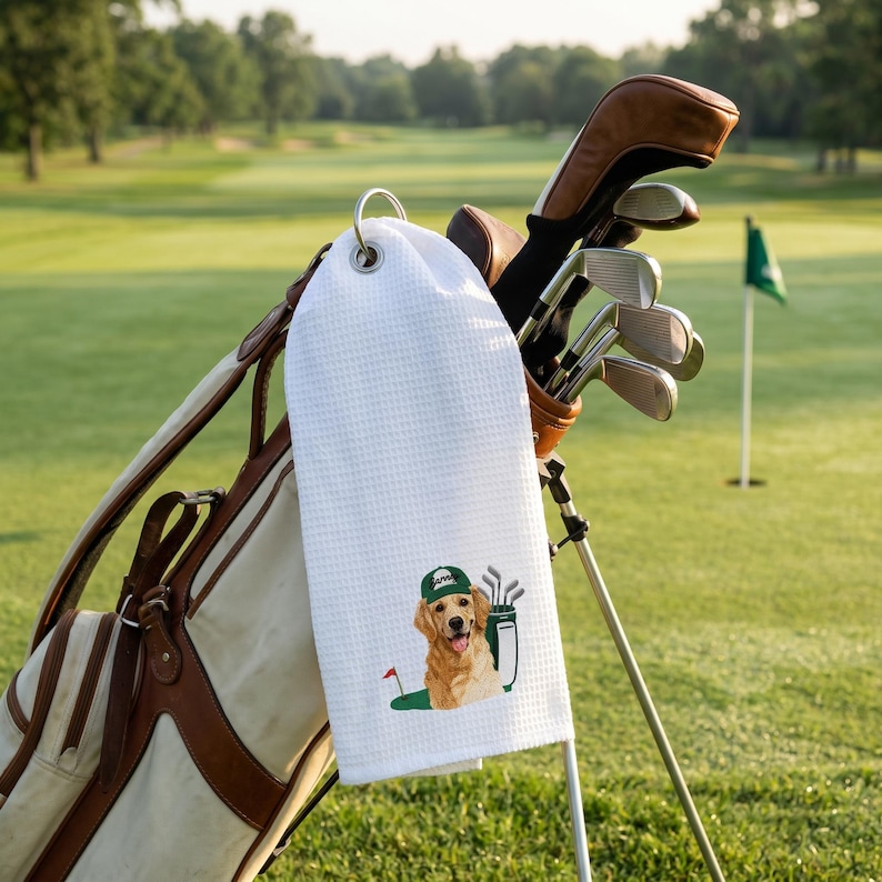 Custom Embroidered Pet Portrait Golf Towel, Personalized Dog Dad Gift, Boyfriend Gift, Birthday Gift for Men, Father’s Day gift image 3