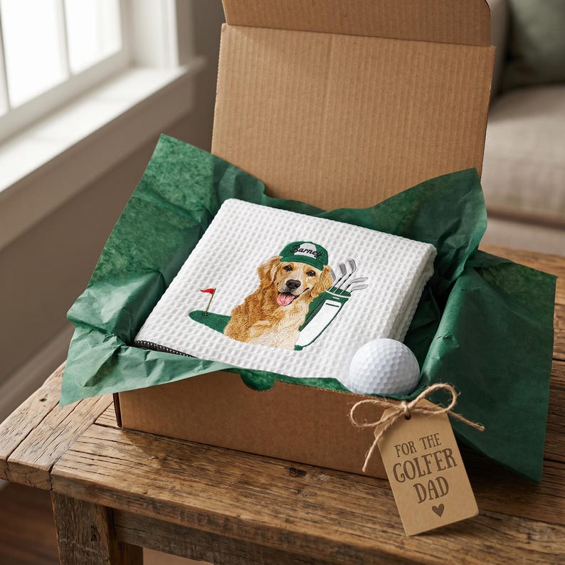 Custom Embroidered Pet Portrait Golf Towel, Personalized Dog Dad Gift, Boyfriend Gift, Birthday Gift for Men, Father’s Day gift image 6