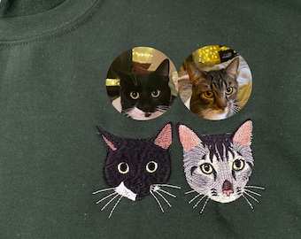 Individuell gesticktes Katzen-Sweatshirt | Personalisiertes Katzen-Sweatshirt für Menschen mit Katzenfoto | Katzen-Porträt-Shirt | Katzen Mom Shirt |Geschenk für Mama