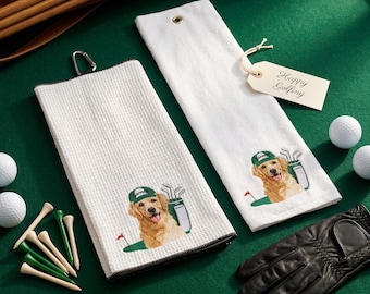 Broderad golfhandduk med husdjursporträtt, personlig present till hund, present till pojkvän, födelsedagspresent till män, fars dag-present