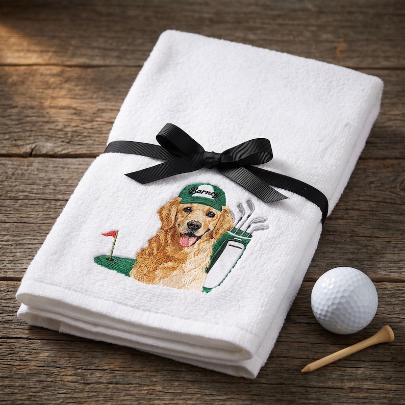 Custom Embroidered Pet Portrait Golf Towel, Personalized Dog Dad Gift, Boyfriend Gift, Birthday Gift for Men, Father’s Day gift image 8