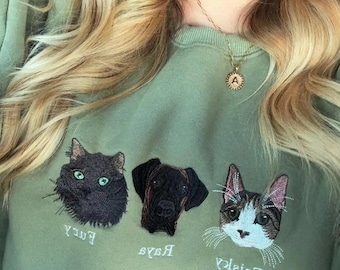 Sudadera personalizada con bordado de cara de perro, Camiseta con foto de perro bordada, Sudadera para amantes de los perros, Regalo para amantes de las mascotas, Sudadera de cuello redondo con bordado de mascotas