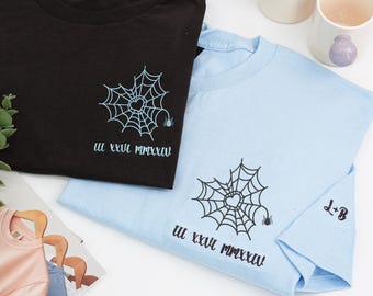 Embroidered Spider Web Heart Couple Hoodie - Halloween Valentine's Day Matching Sweatshirts