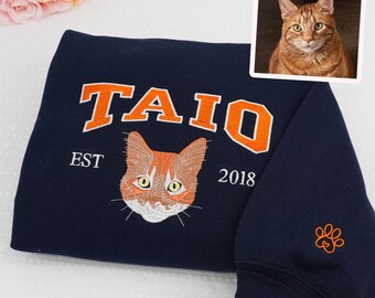 Sudadera bordada personalizada con gato, camiseta personalizada para mascotas, sudadera de cuello redondo bordada personalizada para mascotas, sudadera personalizada con la cara y el nombre de tu mascota.